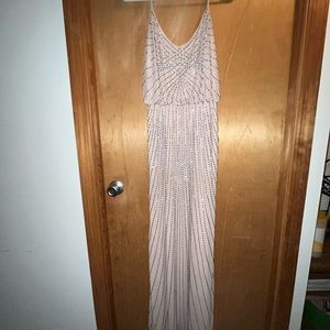 Light pink beaded long prom gown dress